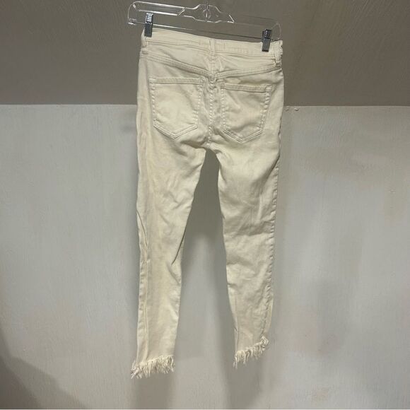 Revolve Free People Great Heights Distressed Fringe Hem White Ivory Skinny Jeans - Picture 5 of 8